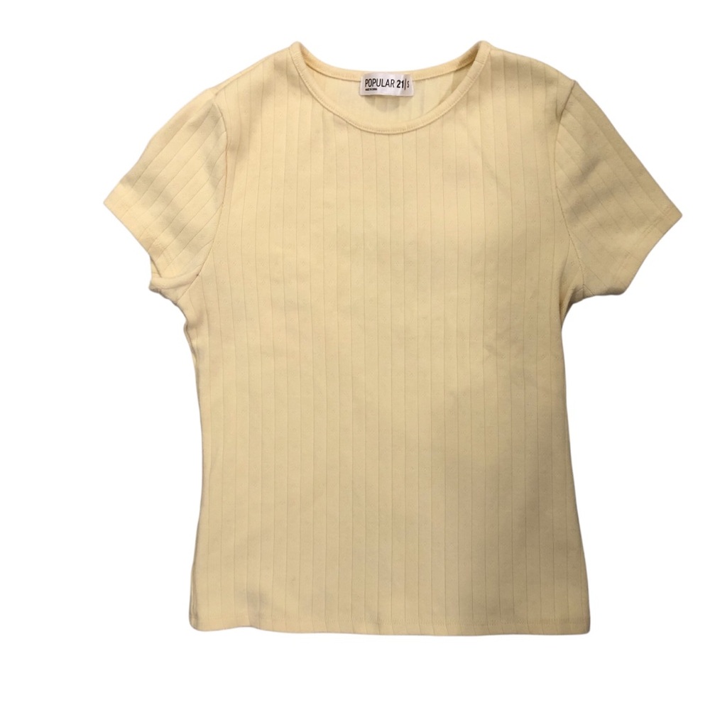 Y2K Butter Yellow Rib Knit Baby Tee Size S